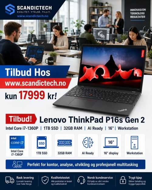 Tilbud! Lenovo ThinkPad P16s Gen 2 Intel Core i7 - 1360P | 1TB SSD - 32GB RAM - AI Ready - 16 - Workstation