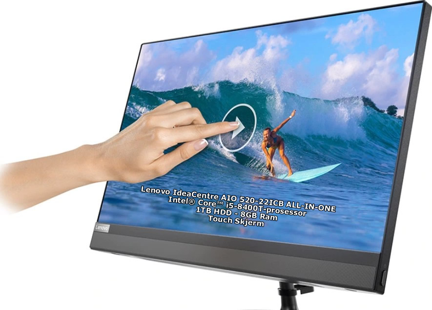 Lenovo IdeaCentre AIO 520-22ICB ALL-IN-ONE Core i5-8400T, 8GB Ram, 1TB Hdd, 2GB VGA AMD Radeon, 21.5"Inch FHD (1920x1080) IPS - Touch Skjerm
