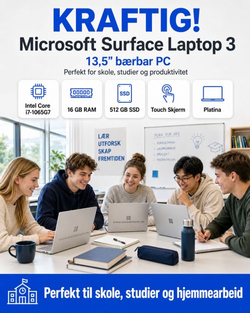 KRAFTIG! Microsoft Surface Laptop 3 13,5| Intel Core i7 – 1065G7 | 512GB SSD – 16GB Ram (Platina) Touch Skjerm