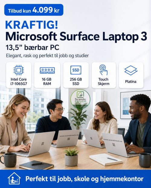 KRAFTIG! Microsoft Surface Laptop 3 13,5| Intel Core i7 - 1065G7 | 256GB SSD – 16GB Ram (Platina) Touch Skjerm