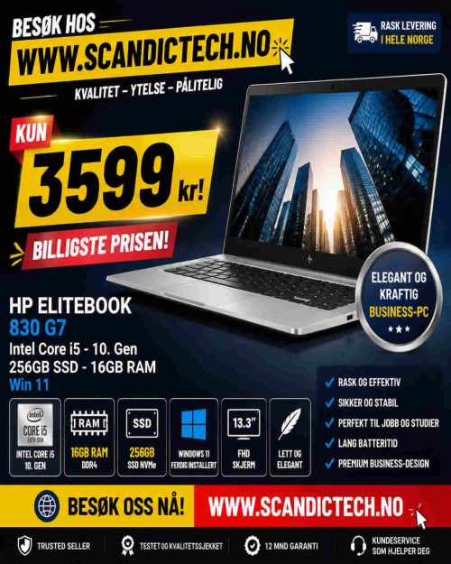 HP EliteBook 830 G7 Intel Core i5 - 10. Gen | 256GB SSD - 16GB RAM – Elegant og kraftig business - Win 11