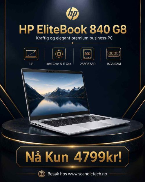 HP EliteBook 840 G8 - i5-11 Gen | 256GB SSD - 16GB RAM – Kraftig og elegant premium business-PC
