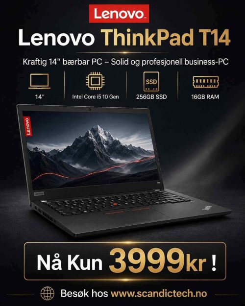Lenovo ThinkPad T14 (14", Intel) | 256GB SSD - 16GB RAM - Kraftig 14" bærbar PC – Solid og profesjonell business-PC