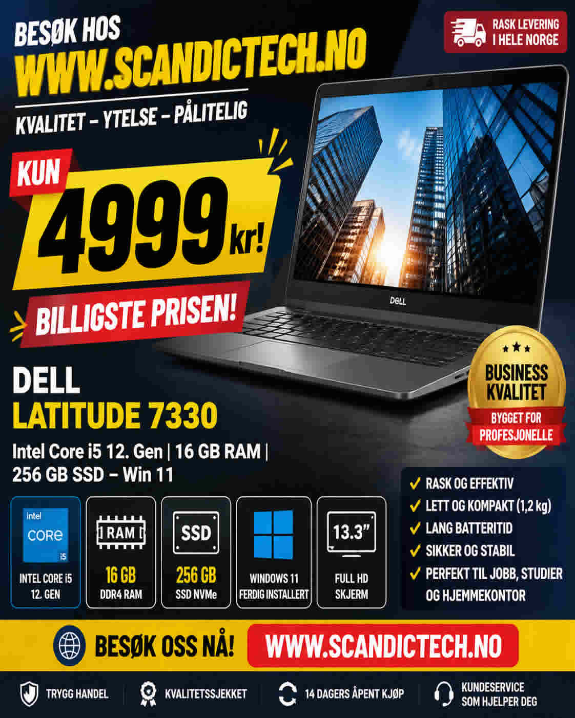 Billigste Prisen! Dell Latitude 7330 – Intel Core i5 12. Gen | 16 GB RAM | 256 GB SSD – Win 11
