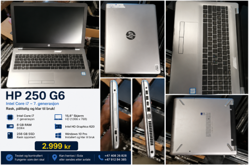 HP 250 G6 – Intel Core i7 | 8 GB RAM | 256 GB SSD | 2.999 kr