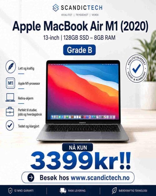 Apple MacBook Air med M1-prosessor (13-inch, M1, 2020) | 128GB SSD – 8GB RAM - Grade B