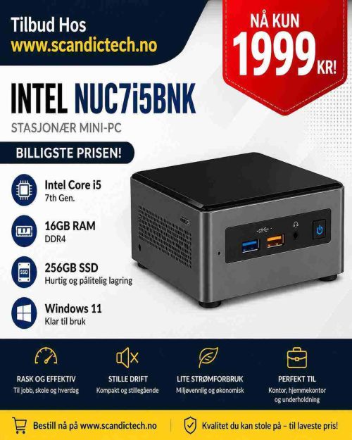Intel NUC7i5BNK Stasjonær mini-PC Intel i5 - 7th Gen. 16GB - 256GB SSD