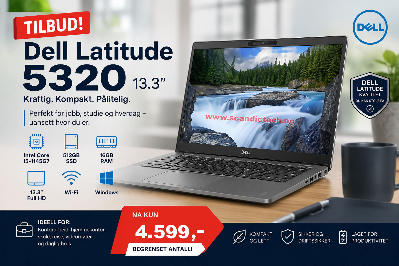 Tilbud! Dell Latitude 5320 13.3" i5-1145G7 - 512GB SSD - 16GB RAM bærbar PC (grå) - Image 2
