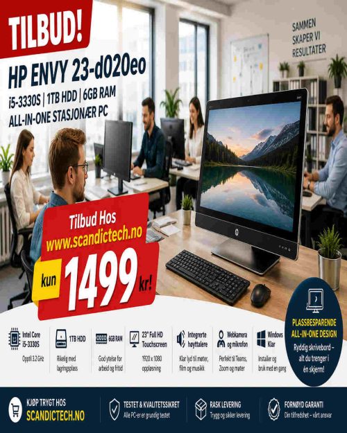 Tilbud! HP ENVY 23-d020eo - i5-3330S | 1TB HDD - 6GB RAM | ALL-IN-ONE STASJONÆR PC