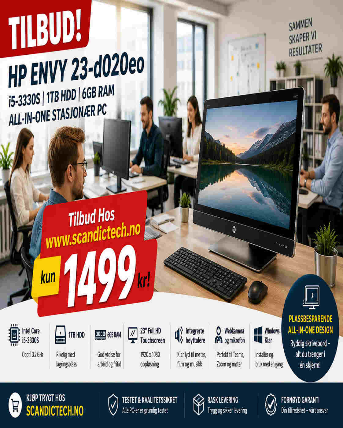 Tilbud! HP ENVY 23-d020eo - i5-3330S | 1TB HDD - 6GB RAM | ALL-IN-ONE STASJONÆR PC