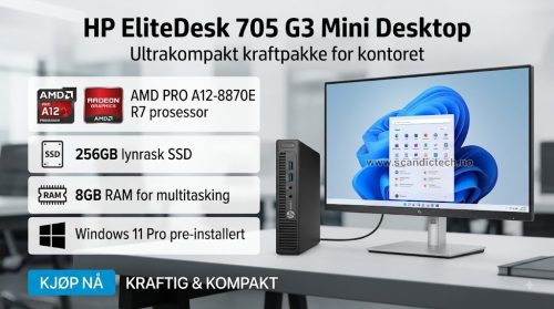 HP EliteDesk 705 G3 AMD PRO A12-8870E R7 | 256GB SSD - 8GB RAM - Win 11
