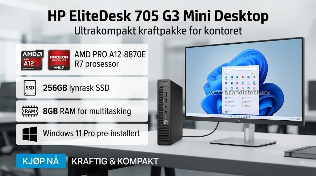 HP EliteDesk 705 G3 AMD PRO A12-8870E R7 | 256GB SSD - 8GB RAM - Win 11