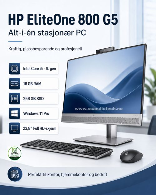 Tilbud!! HP EliteOne 800 G5 Intel i5 - 9 Gen - Windows 11 Pro - 256GB SSD - 16GB RAM | alt-i-en stasjonær PC