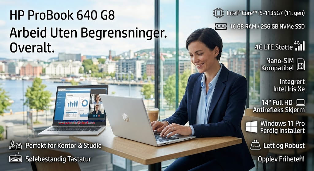 HP ProBook 640 G8 14" 4G LTE bærbar PC i5-1135G7/16GB RAM/256GB SSD - Touch Skjerm - Win 11 Pro