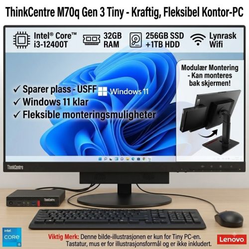 ThinkCentre M70q Gen 3 Tiny (Intel) i5-12400T - 256GB SSD+1TB HDD - 32GB RAM - Wifi