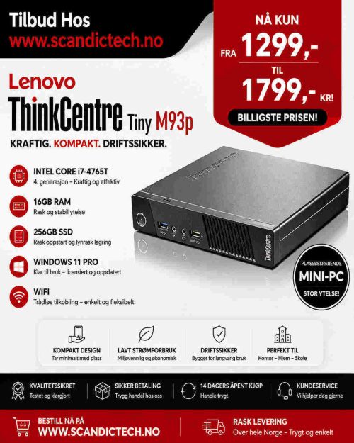 Billigste Prisen! Lenovo ThinkCentre Tiny M93p i7-4765T – 16GB RAM – 256GB SSD – Win 11 Pro – Wifi