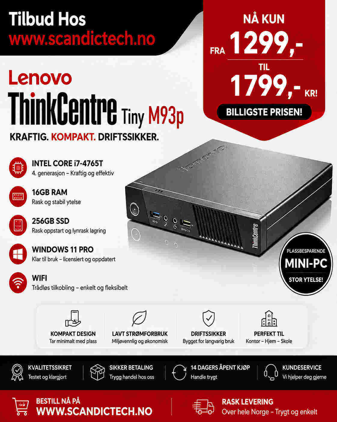 Billigste Prisen! Lenovo ThinkCentre Tiny M93p i7-4765T – 16GB RAM – 256GB SSD – Win 11 – Wifi