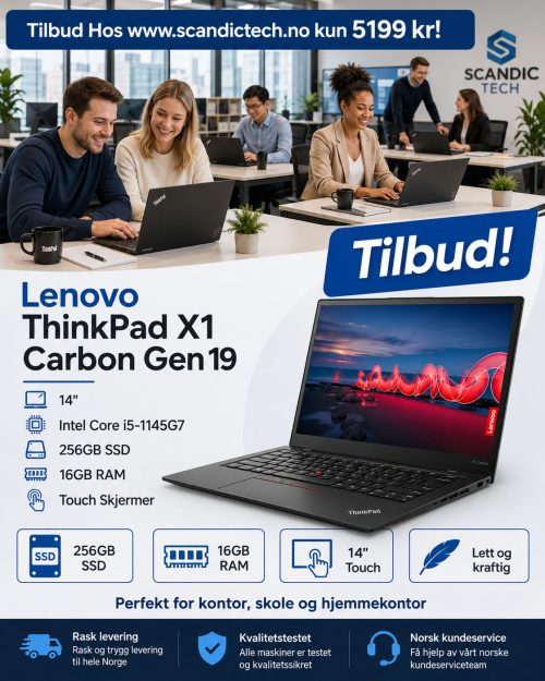Lenovo ThinkPad X1 Carbon Gen 19 - 14 - Intel EVO i5-1145G7 | 256GB SSD - 16GB RAM Touch Skjermer