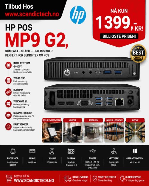 Billigste Prisen! HP POS MP9 G2 Pentium CPU G4400T - 256GB SSD - 8GB RAM - Win 11