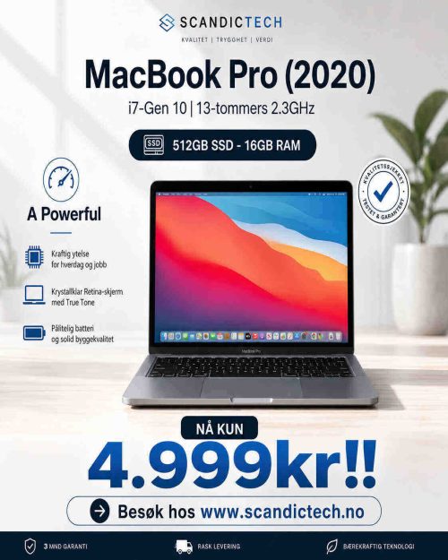 MacBook Pro (2020) i7-Gen 10 | 13-tommers 2.3GHz | 512GB SSD - 16GB RAM - A Powerful