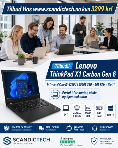 Tilbud!! Lenovo ThinkPad X1 Carbon Gen 6 – 14 – Intel Core i5-8250U | 256GB SSD – 8GB RAM - Win 11