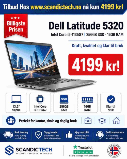 Dell Latitude 5320 Intel Core i5-1135G7 | 256GB SSD - 16GB RAM Kraft, kvalitet og klar til bruk