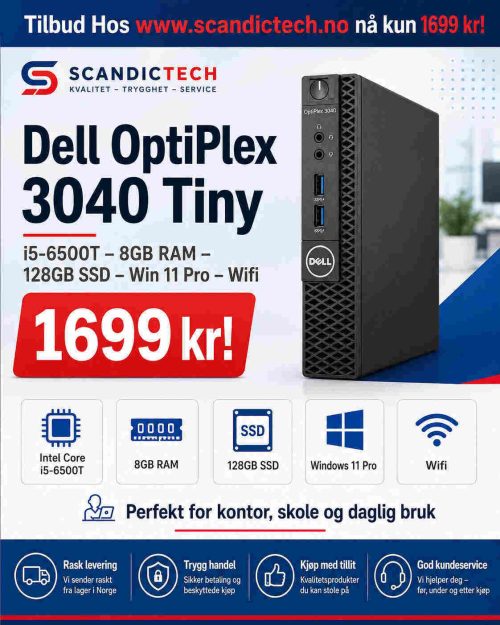 Dell OptiPlex 3040 Tiny i5-6500T – 8GB RAM – 128GB SSD – Win 11 Pro – Wifi
