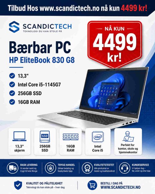 Bærbar PC - HP EliteBook 830 G8 13,3" i5 -1145G7 - 256GB SSD - 16GB Ram