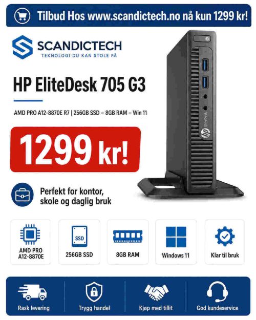 HP EliteDesk 705 G3 AMD PRO A12-8870E R7 | 256GB SSD - 8GB RAM - Win 11