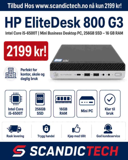 HP EliteDesk 800 G3 - Intel Core i5-6500T | Mini Business Desktop PC, 256GB SSD – 16 GB RAM