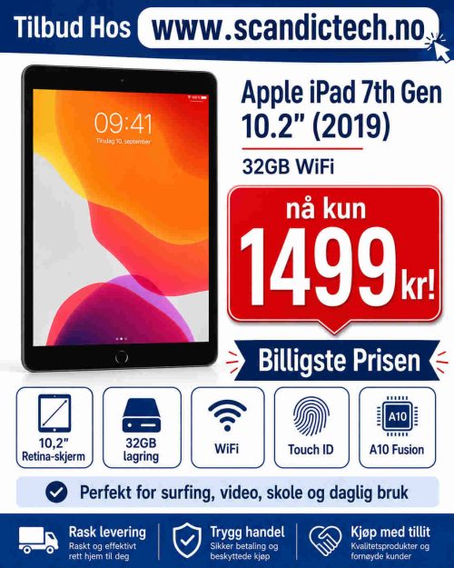 Apple iPad 7th Gen 10.2" (2019) - 32GB WiFi (Brukt)