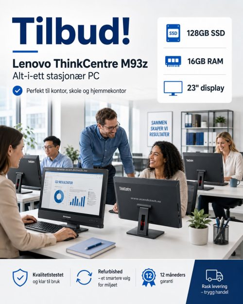Tilbud! Lenovo ThinkCentre M93z i5-4 Gen | Aalt-i-en stasjonær PC - 128GB SSD - 16GB RAM (23" display)