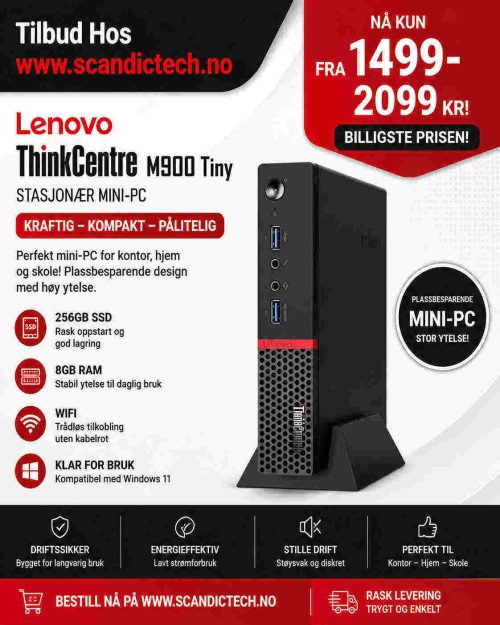 Lenovo ThinkCentre M900 Tiny stasjonær mini-PC 256SSD - 8GB Ram - Wifi