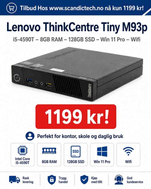 Lenovo ThinkCentre Tiny M93p i5-4590T – 8GB RAM – 128GB SSD – Win 11 Pro – Wifi