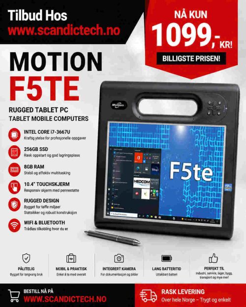 Tilbud! Motion F5TE - i7-3667U - 256GB - 8GB | Rugged Tablet PC | Tablet Mobile Computers (Grade B)