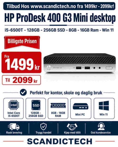 Billigste Prisen! HP ProDesk 400 G3 Mini desktop i5-6500T - 128GB - 256GB SSD - 8GB - 16GB Ram - Win 11