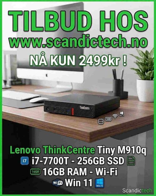 Lenovo ThinkCentre Tiny M910q i7-7700T - 256GB SSD - 16GB RAM - Wi-Fi Win 11