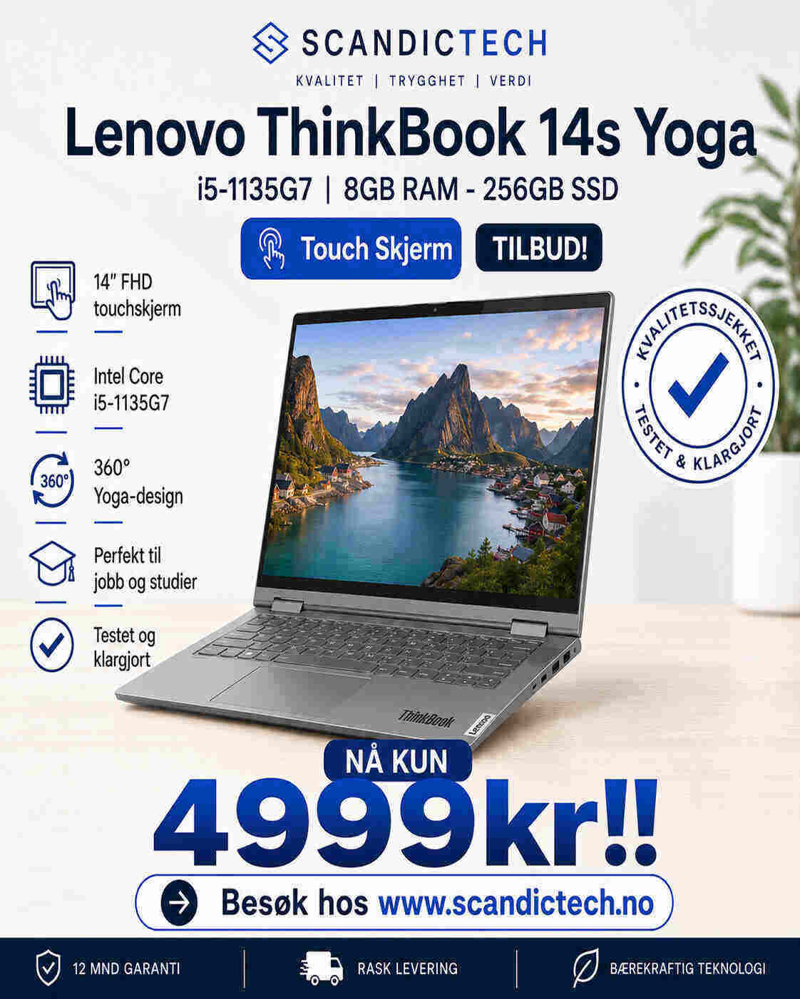 Tilbud! Lenovo ThinkBook 14s Yoga i5 - 1135G7 | 8GB RAM - 256GB SSD, ITL - Touch Skjerm