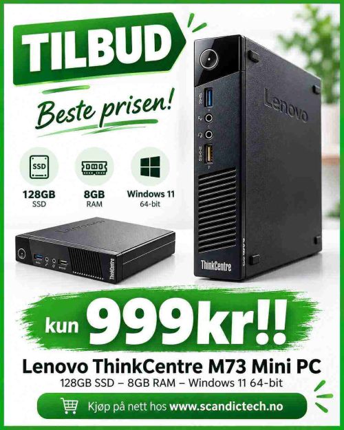 Beste prisen! Lenovo ThinkCentre M73 Mini PC - 128GB SSD – 8GB RAM – Windows 11 64-bit.