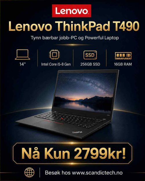 Lenovo ThinkPad T490 | i5-8 Gen - 256GB SSD - 16GB RAM | Tynn bærbar jobb-PC og Powerful Laptop