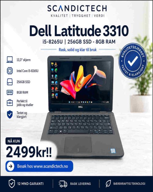 Dell Latitude 3310 - i5-8265U | 256GB SSD - 8GB RAM - Rask,Solid og Klar til bruk.