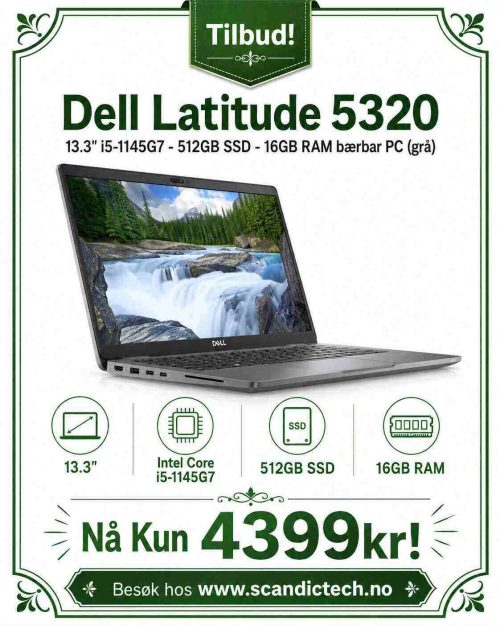Tilbud! Dell Latitude 5320 13.3" i5-1145G7 - 512GB SSD - 16GB RAM bærbar PC (grå)