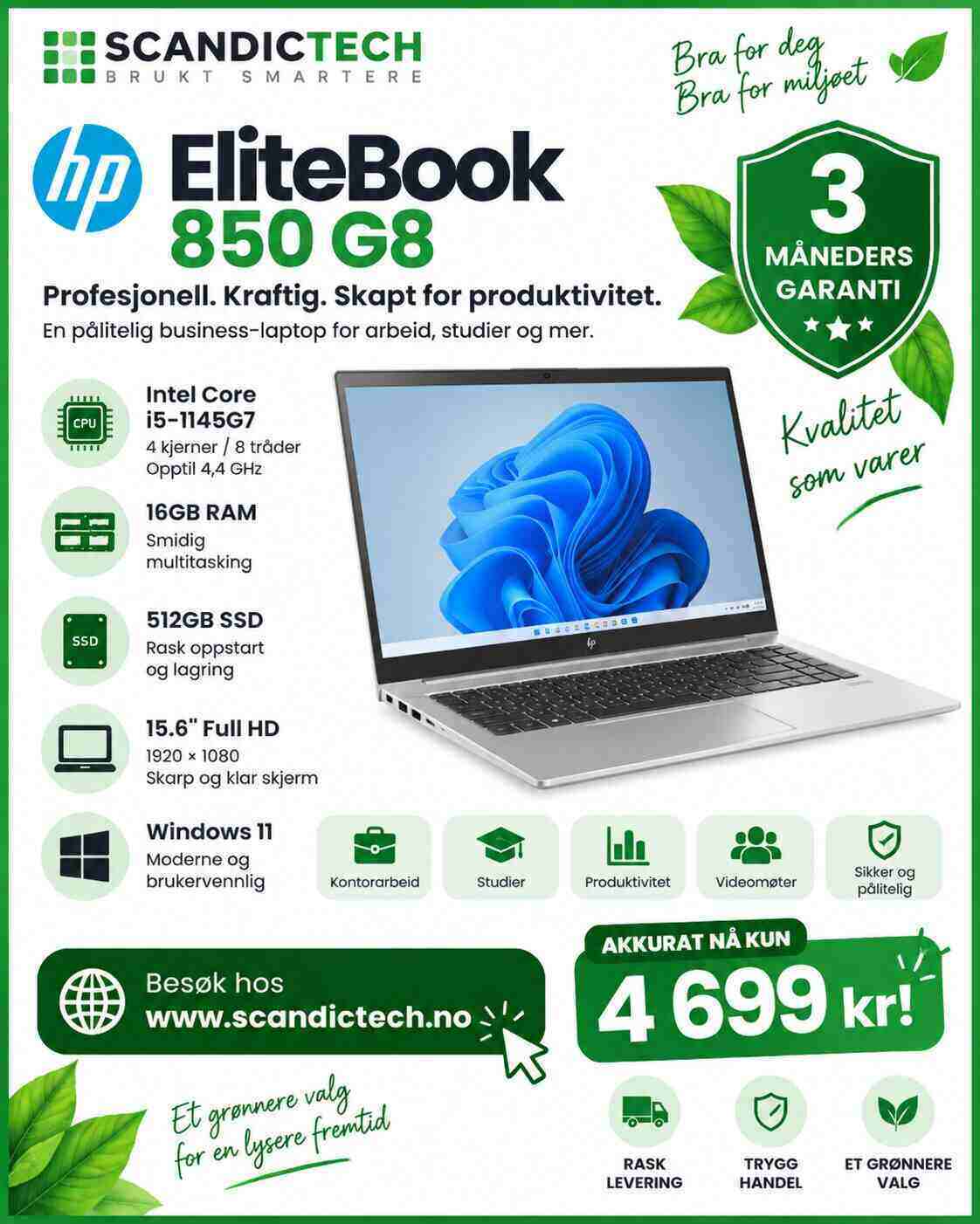 HP EliteBook 850 G8 15.6" i5-1145G7 | 16GB RAM - 512GB SSD - Windows 11