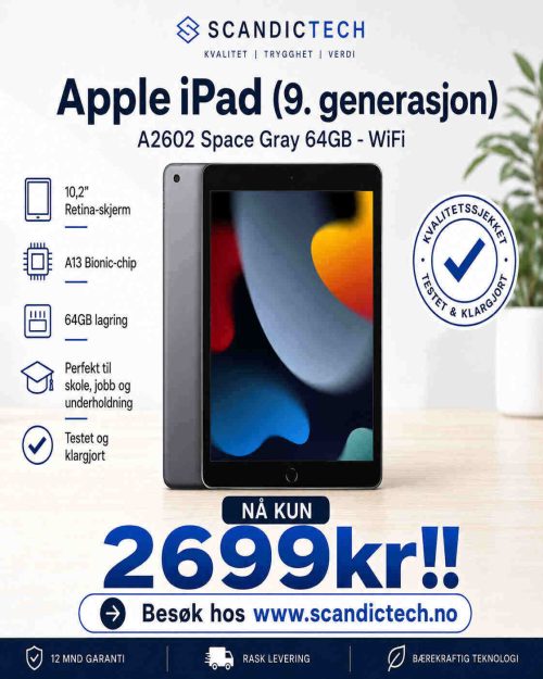 Apple iPad (9. generasjon) A2602 Space Gray 64GB - WiFi.