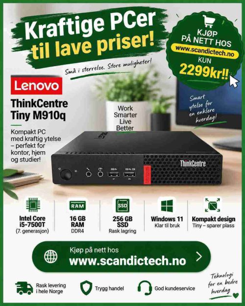 Lenovo ThinkCentre Tiny M910q i5-7500T - 16GB RAM - 256GB SSD - Win 11