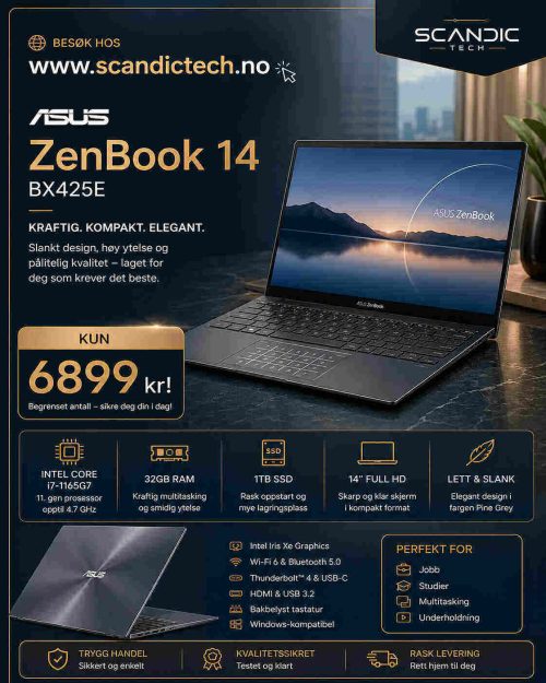 Asus ZenBook 14 BX425E - i7-1165G7 - 14inch" 1TB SSD - 32GB RAM - Bærbar PC (pine grey)