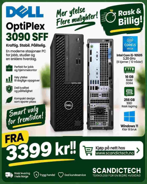 Rask & Billig! Dell OptiPlex 3090 SFF - Core i5 10505 - 256GB SSD - 16GB RAM - Win 11