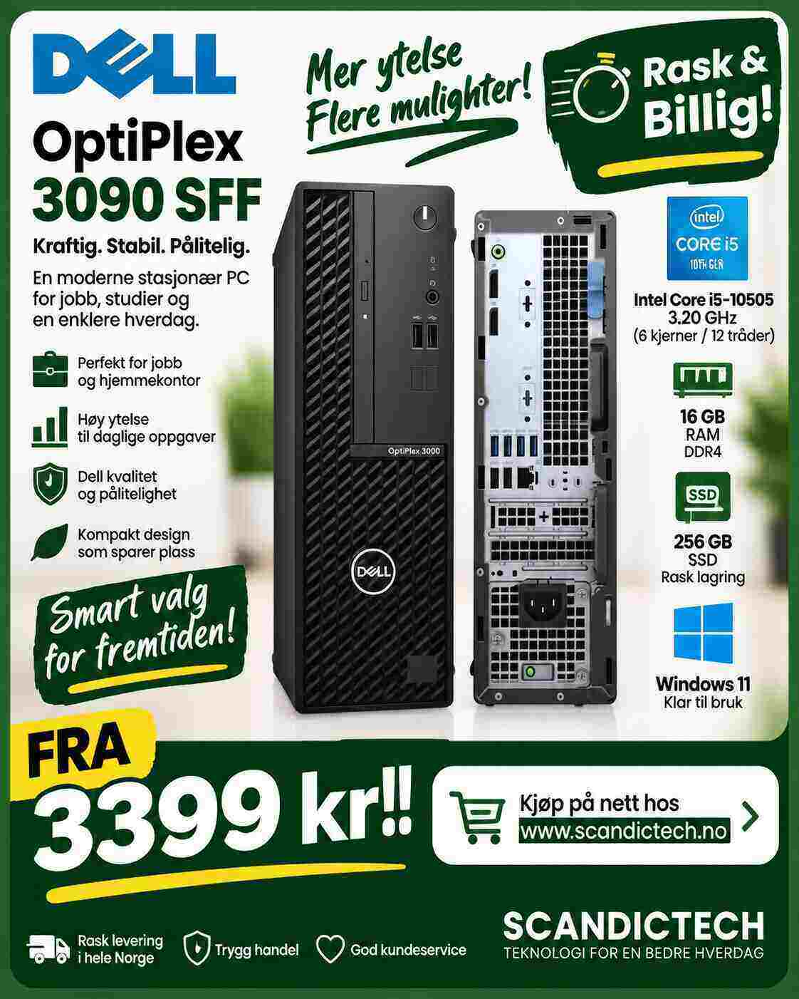 Rask & Billig! Dell OptiPlex 3090 SFF - Core i5 10505 - 256GB SSD - 16GB RAM - Win 11