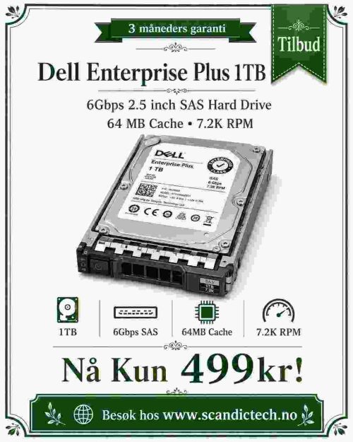 Dell Enterprise Plus 1TB 6Gbps 2.5inch SAS Hard ; 64 MB · Spindle Speed (RPM): 7.2K