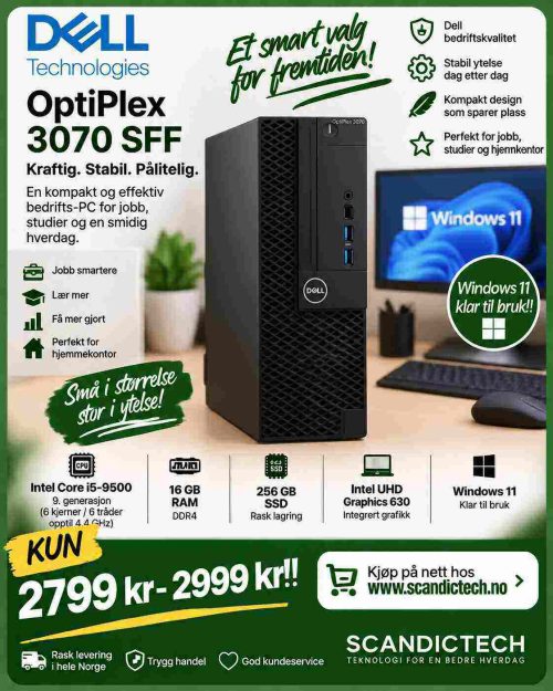 Dell Optiplex 3070 SFF - i5-9500  PC 9th Gen – 256GB SSD – 16GB RAM – Win 11